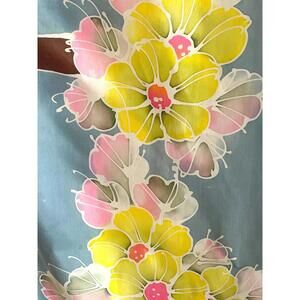 Hand-Painted Malaysian Silk Scarf with Floral Design 62x14"